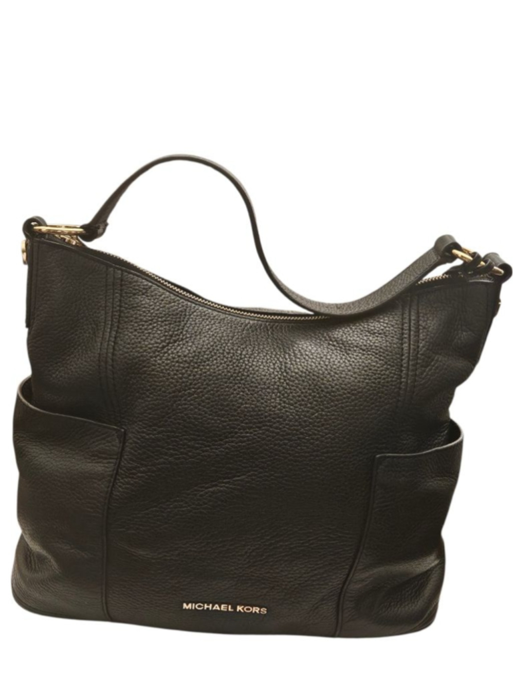Michael Kors Black Leather Shoulder Bag with Gold Hardware
